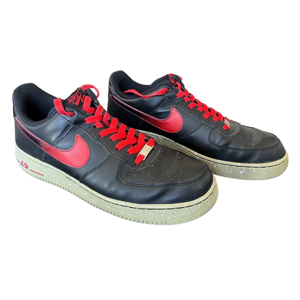 Nike Air Force 1 Low Mens 10.5 Sneakers Black Red Uptowns Athletic Shoes